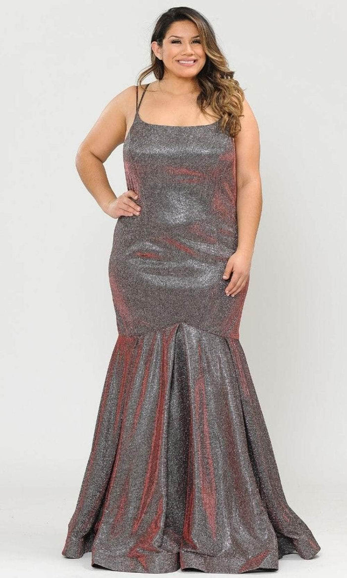 Poly USA W1102 - Square Neck Metallic Evening Gown Prom Dresses 14W / Red