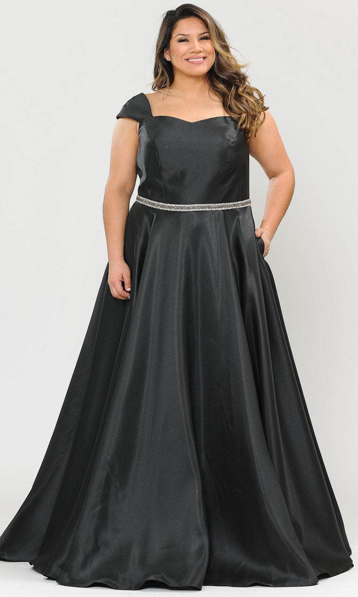 Poly USA W1104 - Sweetheart Neckline with Cap sleeves Formal Dress Prom Dresses 14W / Black