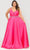 Poly USA W1106 - Plunging Mikado A-Line Evening Gown Prom Dresses 14W / Fuchsia
