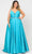 Poly USA W1106 - Plunging Mikado A-Line Evening Gown Prom Dresses 14W / Teal
