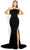 Portia and Scarlett PS2026 - Feather Trimmed Prom Dress with Slit Special Occasion Dress 0 / Black