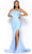 Portia and Scarlett PS2026 - Feather Trimmed Prom Dress with Slit Special Occasion Dress 0 / Light Blue