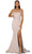 Portia and Scarlett PS2026 - Feather Trimmed Prom Dress with Slit Special Occasion Dress 0 / Stone