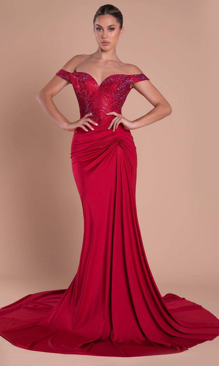Portia and Scarlett - PS21232 Off Shoulder Trumpet Dress Prom Dresses 0 / Red