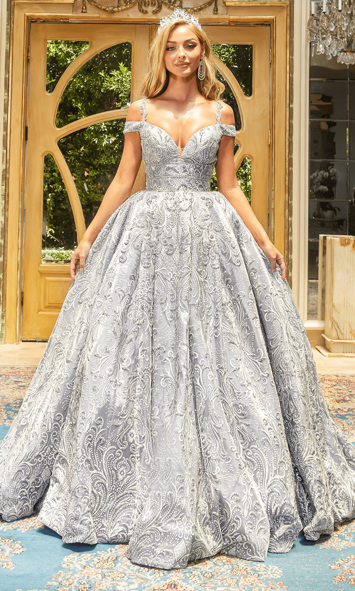 Portia and Scarlett - Ps22057 Sweetheart Embroidered Ballgown Special Occasion Dress 18 / Silver