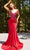 Portia and Scarlett - PS22198 Glittered V-Neck Trumpet Gown Prom Dresses 0 / Red