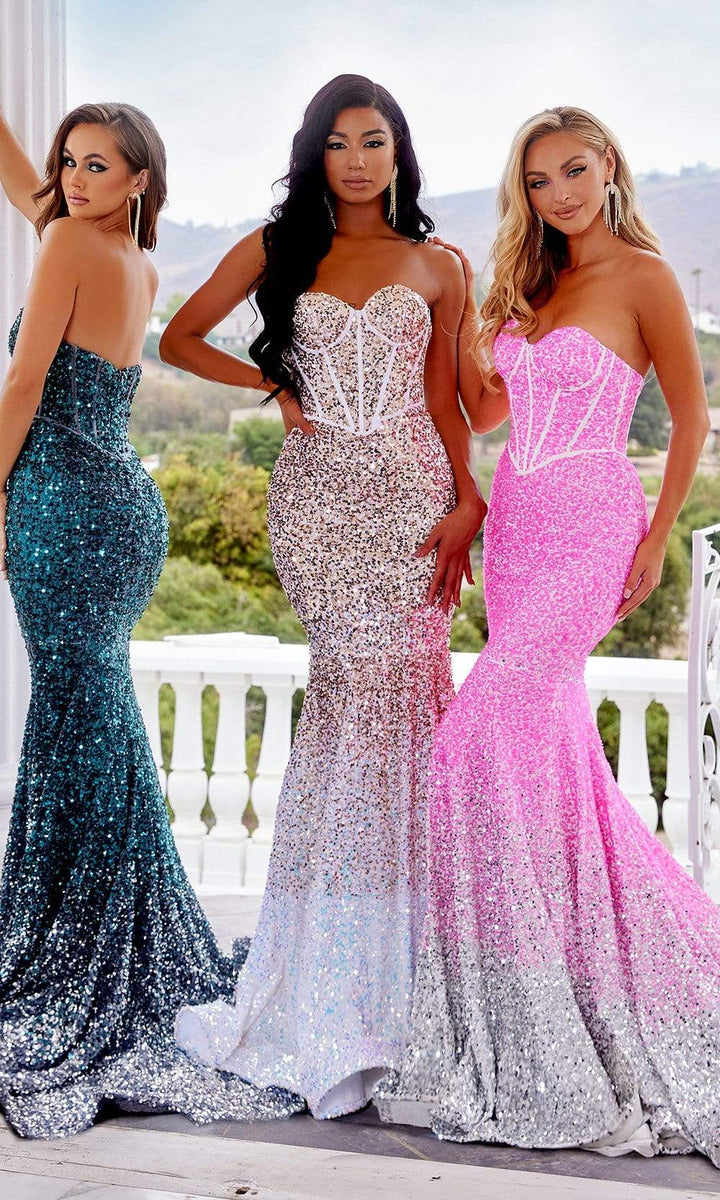 Captivating Cocktail Elegance: Portia and Scarlett's Sequined Strapless Gown