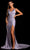 Portia and Scarlett - PS6322 Plunged V-Neck High Slit Sheath Gown Special Occasion Dress 0 / Ice