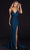 Portia and Scarlett - PS6322 Plunged V-Neck High Slit Sheath Gown Special Occasion Dress 0 / Teal