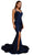 Portia and Scarlett - PS6339 Sleeveless V Neck High Slit Mermaid Gown Evening Dresses 0 / Navy