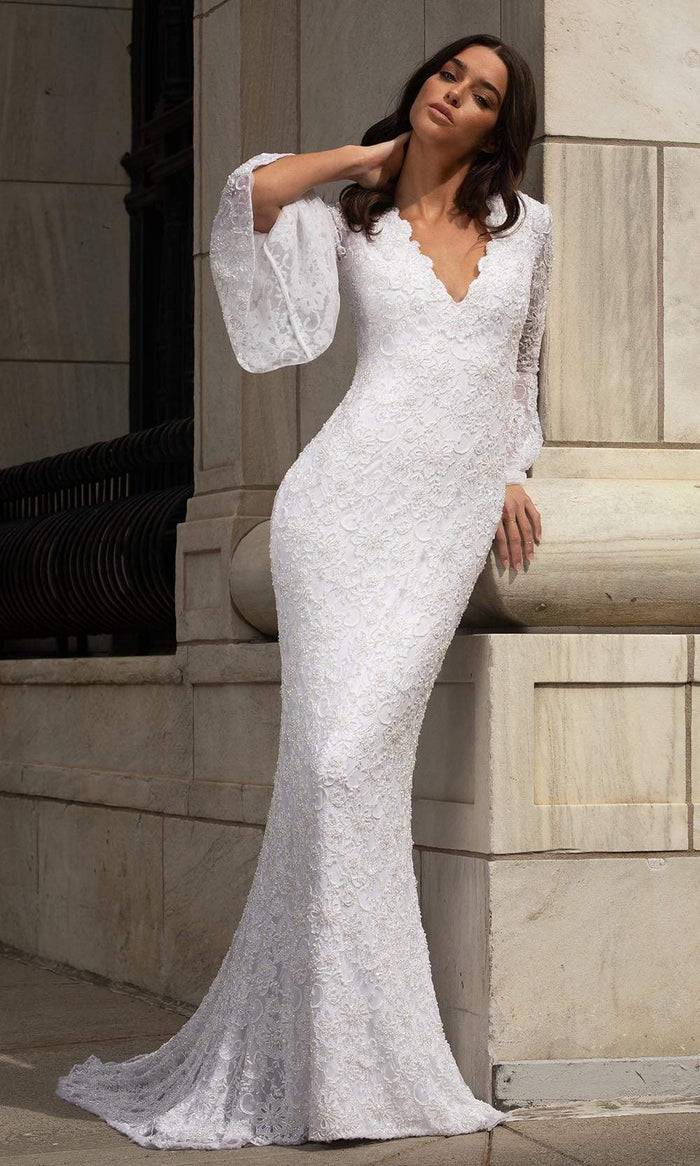 Primavera Bridal - 3593 Bell Sleeve Beaded Lace Bridal Gown Bridal Dresses 00 / Ivory