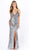 Primavera Couture - 3211 Strappy Plunging V-neck Gown with Slit Special Occasion Dress 0 / Platinum Multi