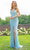 Primavera Couture - 3291 Sparkling Allover Sequin V Neck Sheath Gown Special Occasion Dress 00 / Blue