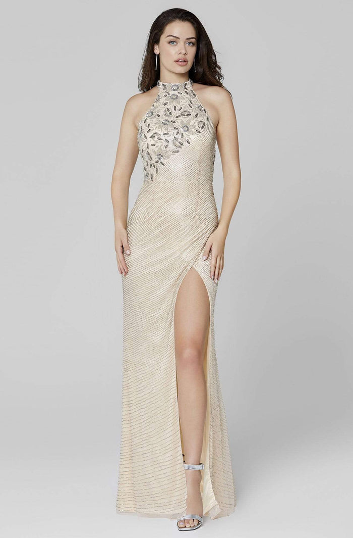 Primavera Couture - 3448 Halter Sequin and Bead Sheath Dress Evening Dresses 0 / Nude