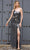 Primavera Couture - 3623 One Shoulder High Slit Cut Glass Sheath Dress Prom Dresses 00 / Charcoal