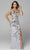 Primavera Couture - 3623 One Shoulder High Slit Cut Glass Sheath Dress Prom Dresses 00 / Platinum