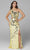 Primavera Couture - 3623 One Shoulder High Slit Cut Glass Sheath Dress Prom Dresses 00 / Yellow