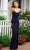 Primavera Couture - 3638 Lace-up Open Back Beaded High Slit Dress Prom Dresses 00 / Black Blue