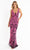 Primavera Couture - 3722 V-Neck Iridescent Sequin Gown Special Occasion Dress 00 / Black / Neon Pink