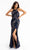 Primavera Couture - 3726 Halter Neckline Floral Sequin Gown Special Occasion Dress 00 / Midnight