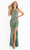 Primavera Couture - 3726 Halter Neckline Floral Sequin Gown Special Occasion Dress 00 / Sage Green