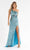 Primavera Couture - 3738 Asymmetrical Strappy Back Fully Sequined High Slit Trumpet Gown Special Occasion Dress 00 / Peacock