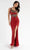 Primavera Couture - 3738 Asymmetrical Strappy Back Fully Sequined High Slit Trumpet Gown Special Occasion Dress 00 / Red