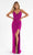 Primavera Couture - 3754 Sequin V-Neck High Slit Gown Special Occasion Dress 00 / Fushia