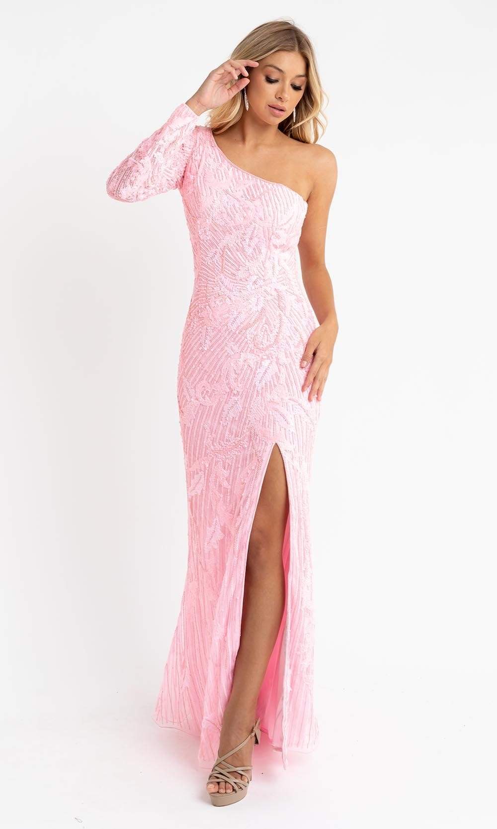 Primavera Couture - 3759 Glamorous Fully Beaded One Shoulder Long