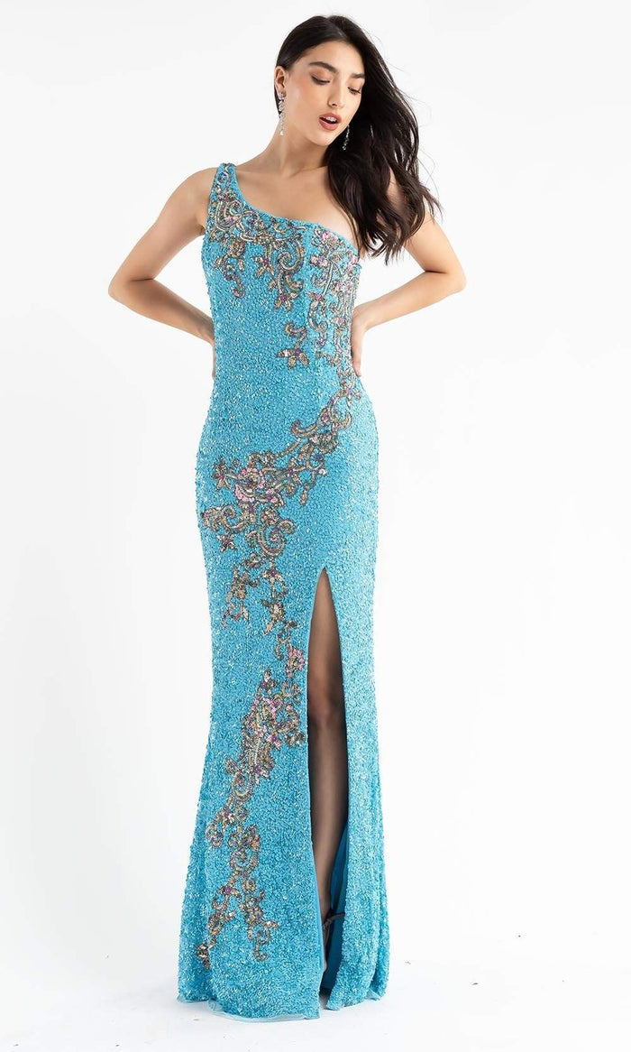 Primavera Couture - 3763 Asymmetrical Strappy Back Gown Special Occasion Dress 00 / Bright Blue