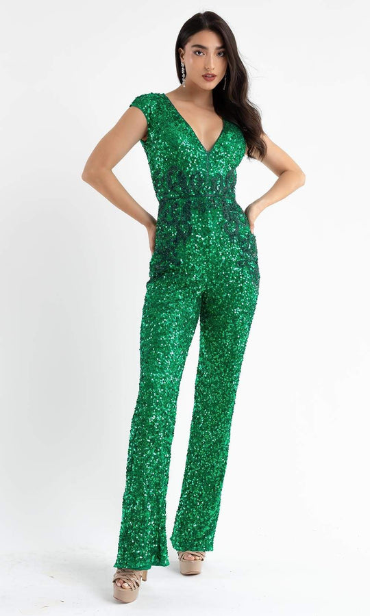 Primavera Couture - 3775 Cap Sleeve Sequin Jumpsuit