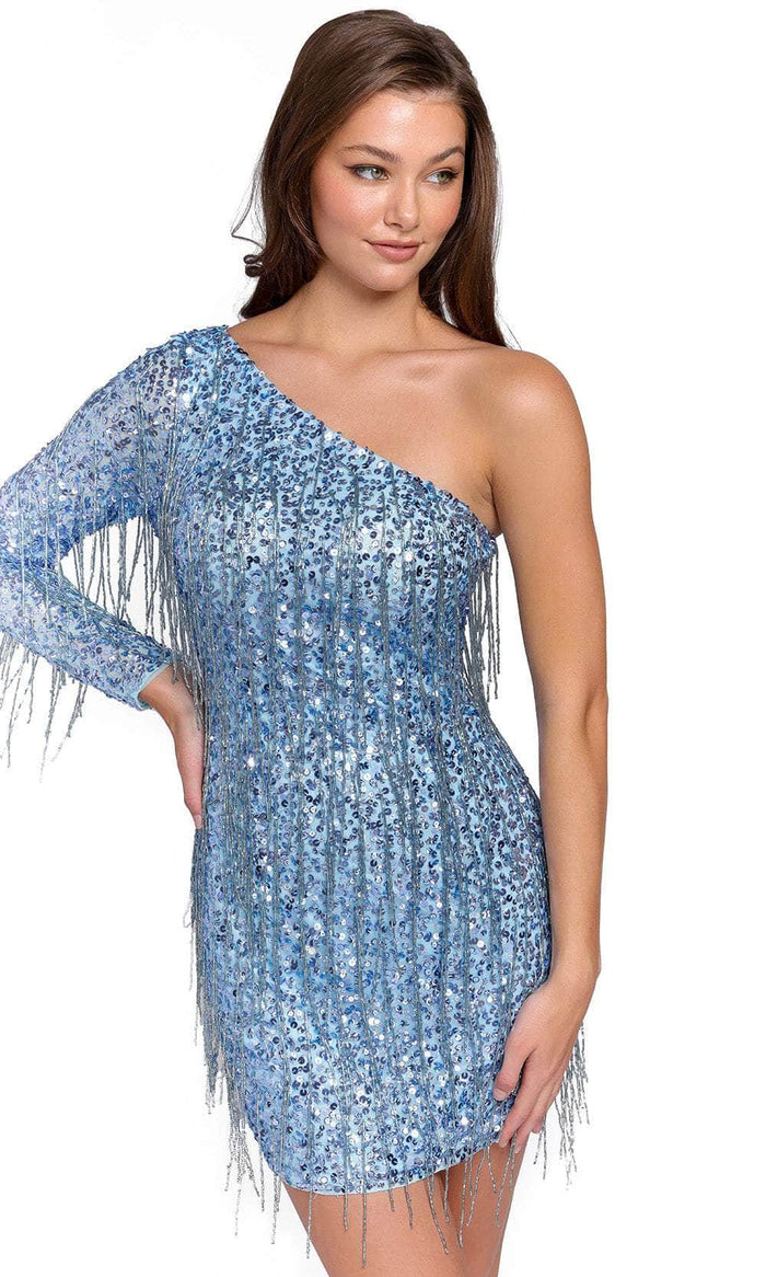 Primavera Couture 3858 - One Shoulder Fringes Cocktail Dress Special Occasion Dress 00 / Bright Blue