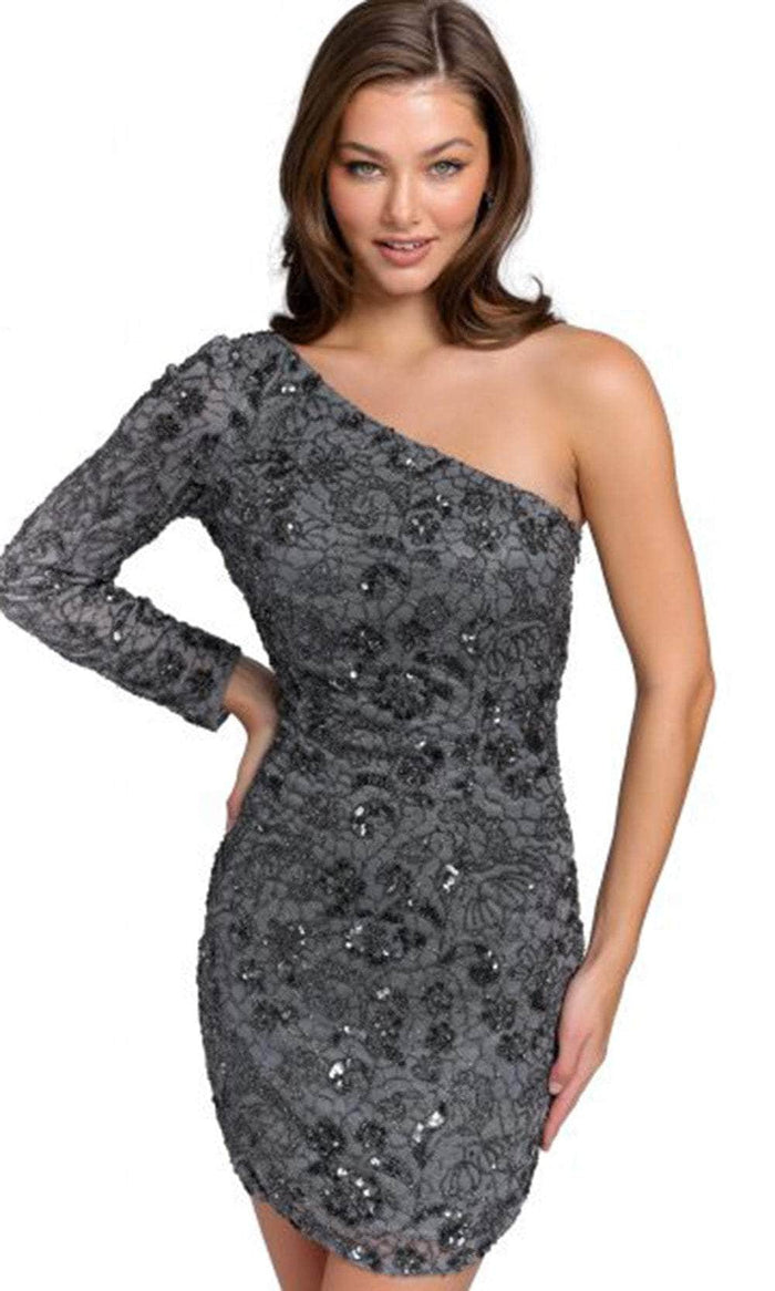 Primavera Couture 3865 - One Long Sleeve Cocktail Dress Special Occasion Dress 00 / Grey