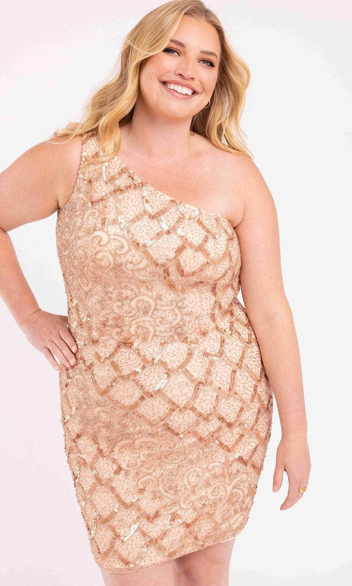 Primavera Couture 3885 - Embellished Asymmetrical Cocktail Dress Homecoming Dresses 14W / Blush