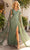Primavera Couture 3971 - Sequined Prom Gown with Cape Special Occasion Dress 000 / Sage Green