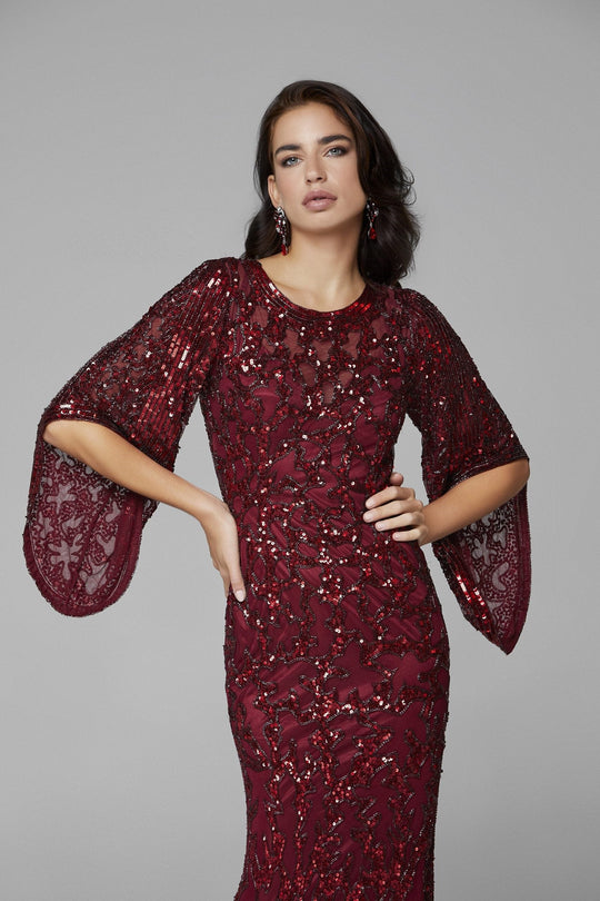 Primavera Couture - 9713 Sequined Flare Sleeve Junior Prom Gown