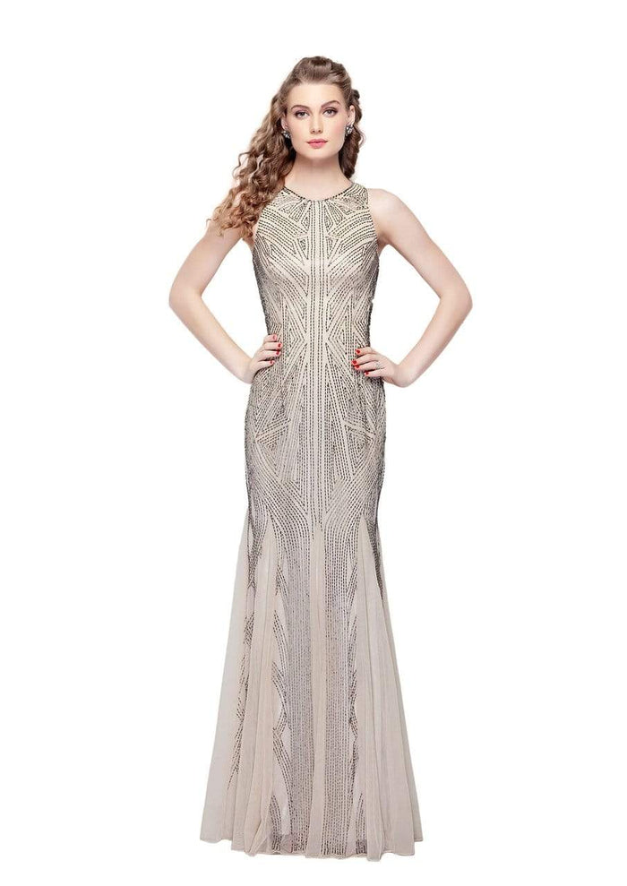 Primavera Couture Beaded Geo Patterned Sleeveless Sheath Gown 1271 - 1 Pc. Champagne in size 4 Available CCSALE 2 / Champagne