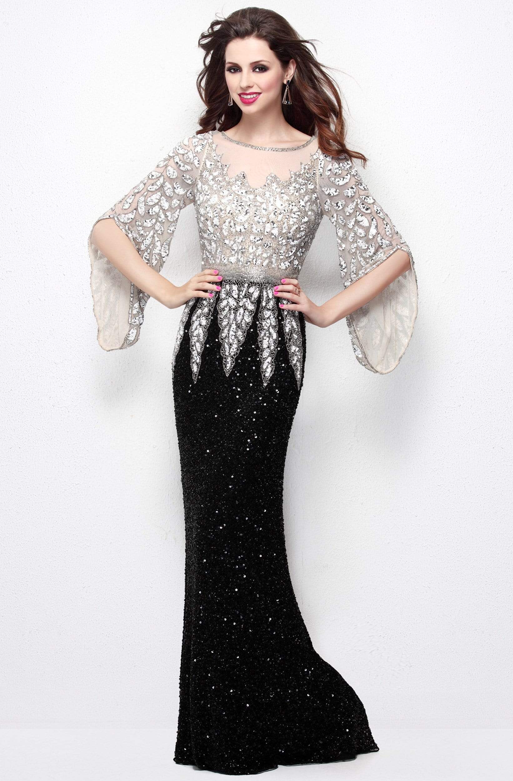 Primavera Couture - Two-Tone Sequin Embellished Long Gown with Batwing Sleeves 1424 Couture Candy Primavera Couture - Two-Tone Sequin Embellished Long Gown with Batwing Sleeves 1424 Couture Candy
