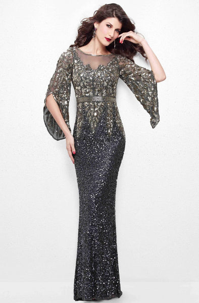 Primavera Couture - Two-Tone Sequin Embellished Long Gown with Batwing ...