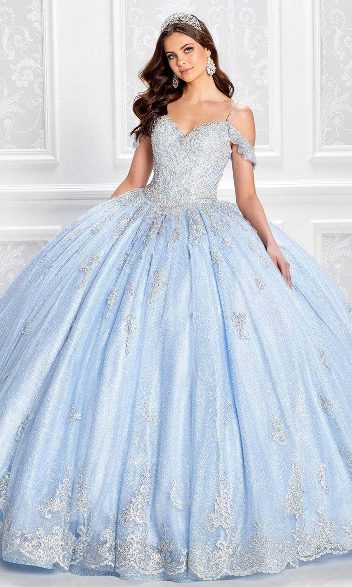 Princesa by Ariana Vara - PR22032 Lace Style Ball Gown Quinceanera Dresses 0 / Ice Blue/Silver