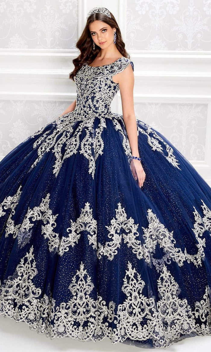 Princesa by Ariana Vara - PR22035 Scoop Neck Ball Gown Quinceanera Dresses 00 / Navy Blue/Silver