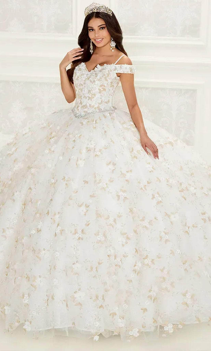 Princesa by Ariana Vara PR30084 - Blossom Ornate Ballgown Quinceanera Dresses 00 / Ivory/Light Gold