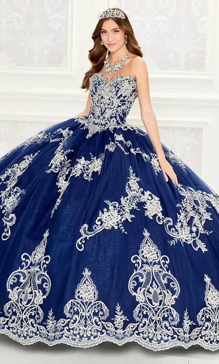 Princesa by Ariana Vara PR30086 - Embroidered Sweetheart Ballgown Ball Gowns 00 / Navy/Silver