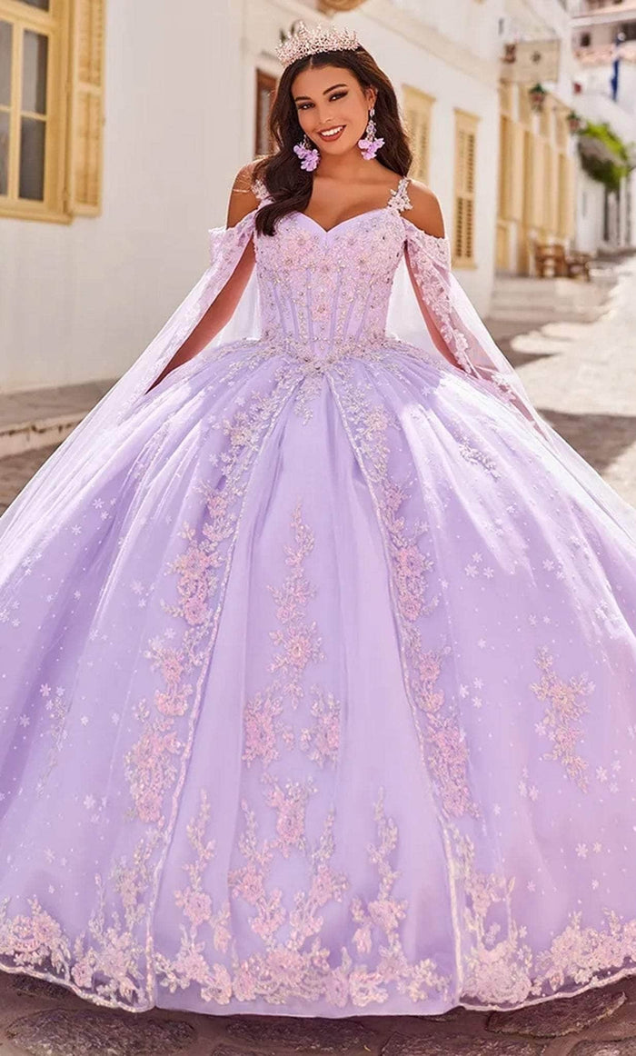 Princesa by Ariana Vara PR30087 - V-Neck Tiered Back Ballgown Ball Gowns 00 / Lilac