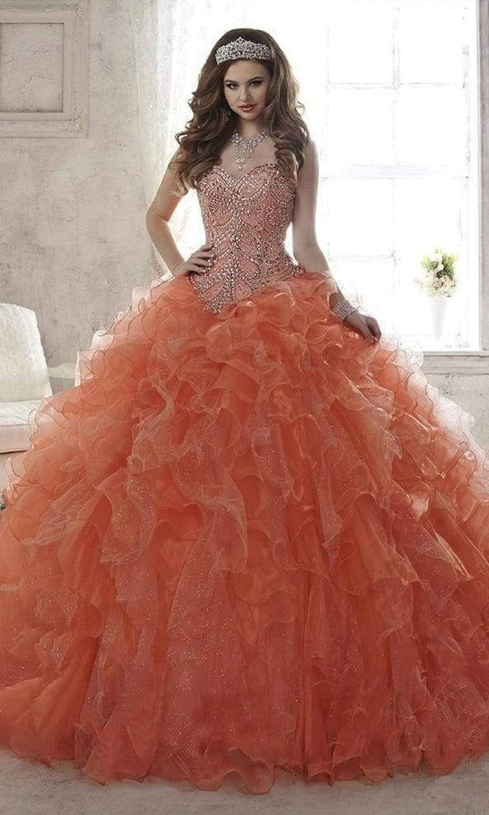 Quinceanera Collection - 26805 Strapless Beaded Ballgown With Train Special Occasion Dress 0 / Coral