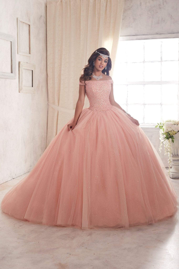Quinceanera Collection - 26844 Crystal Studded Off Shoulder Ballgown Special Occasion Dress 0 / Rose Petal