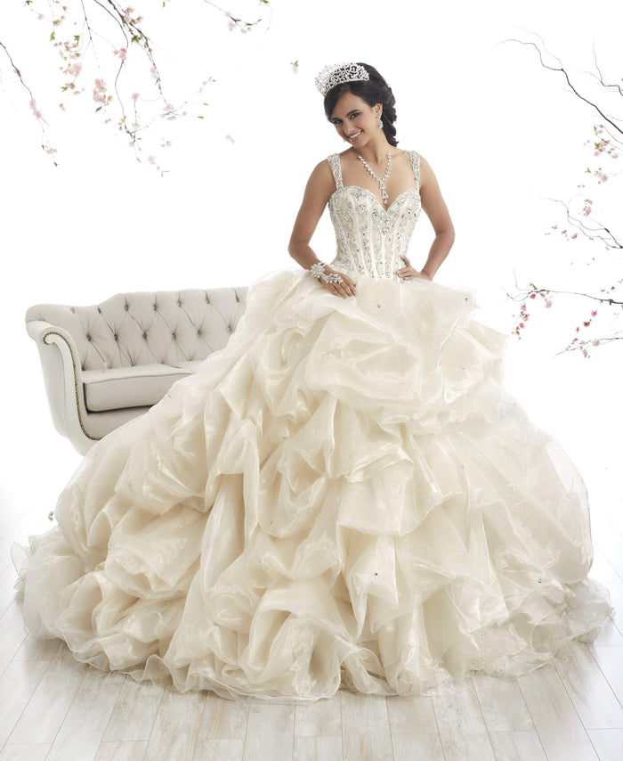 Quinceanera Collection - 26868 Beaded Lace Sweetheart Ballgown Special Occasion Dress 0 / Ivory/Champagne
