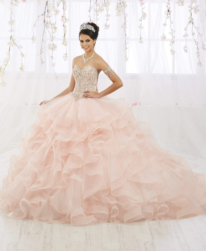Quinceanera Collection - 26911 Beaded Strapless Ruffled Ballgown Special Occasion Dress 0 / Blush