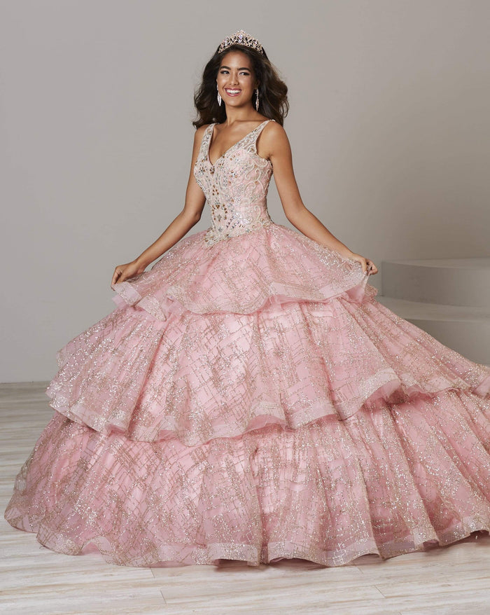 Quinceanera Collection - 26921 Sleeveless Beaded Bodice Ballgown Special Occasion Dress 0 / Gold/Pink