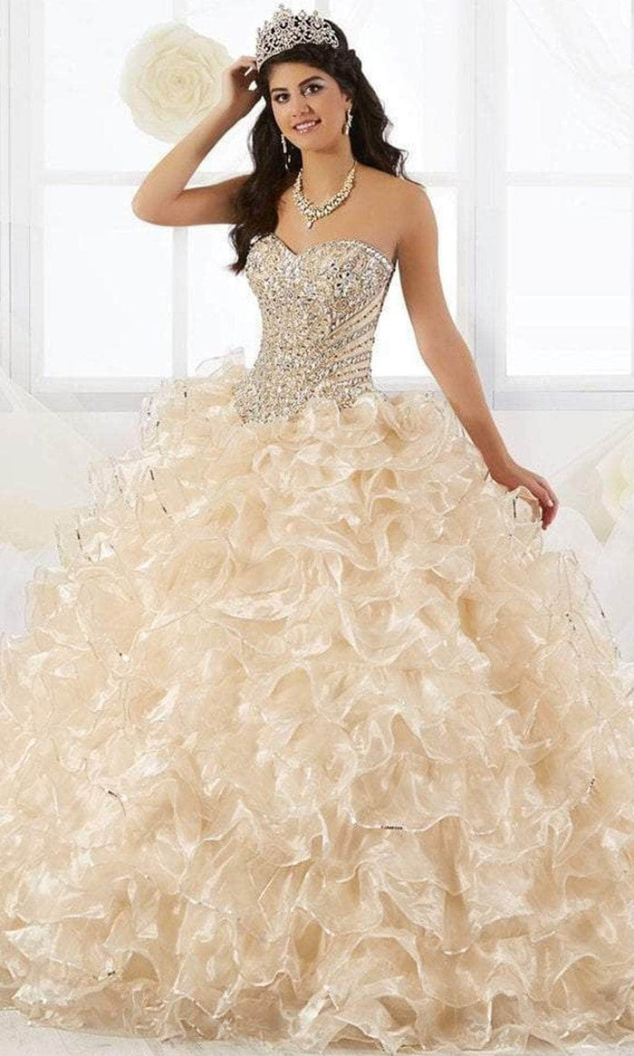 Quinceanera Collection - Strapless Beaded Ruffle Ballgown 26845 - 1 pc Champagne In Size 6 Available CCSALE 6 / Champagne